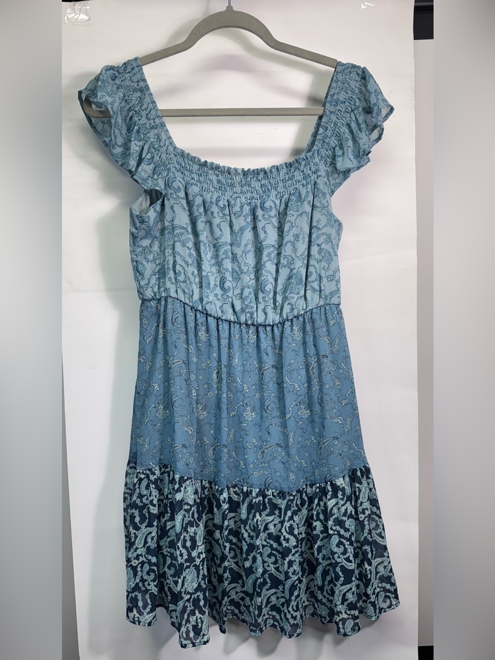 Rewind babydoll cottage core Girls Blue Paisley Tiered Dress